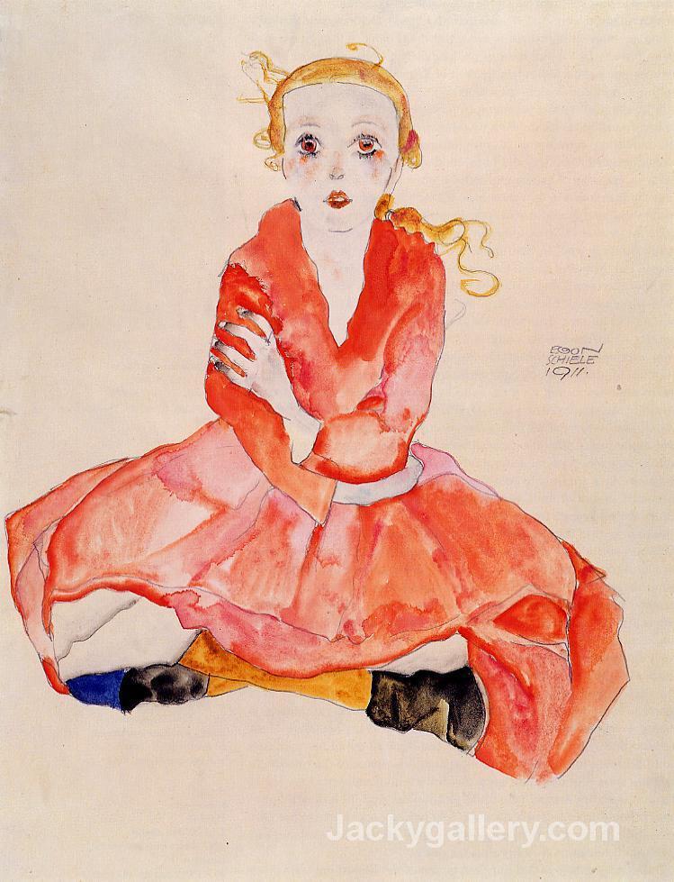 Seated Girl Facing Front by Egon Schiele paintings reproduction